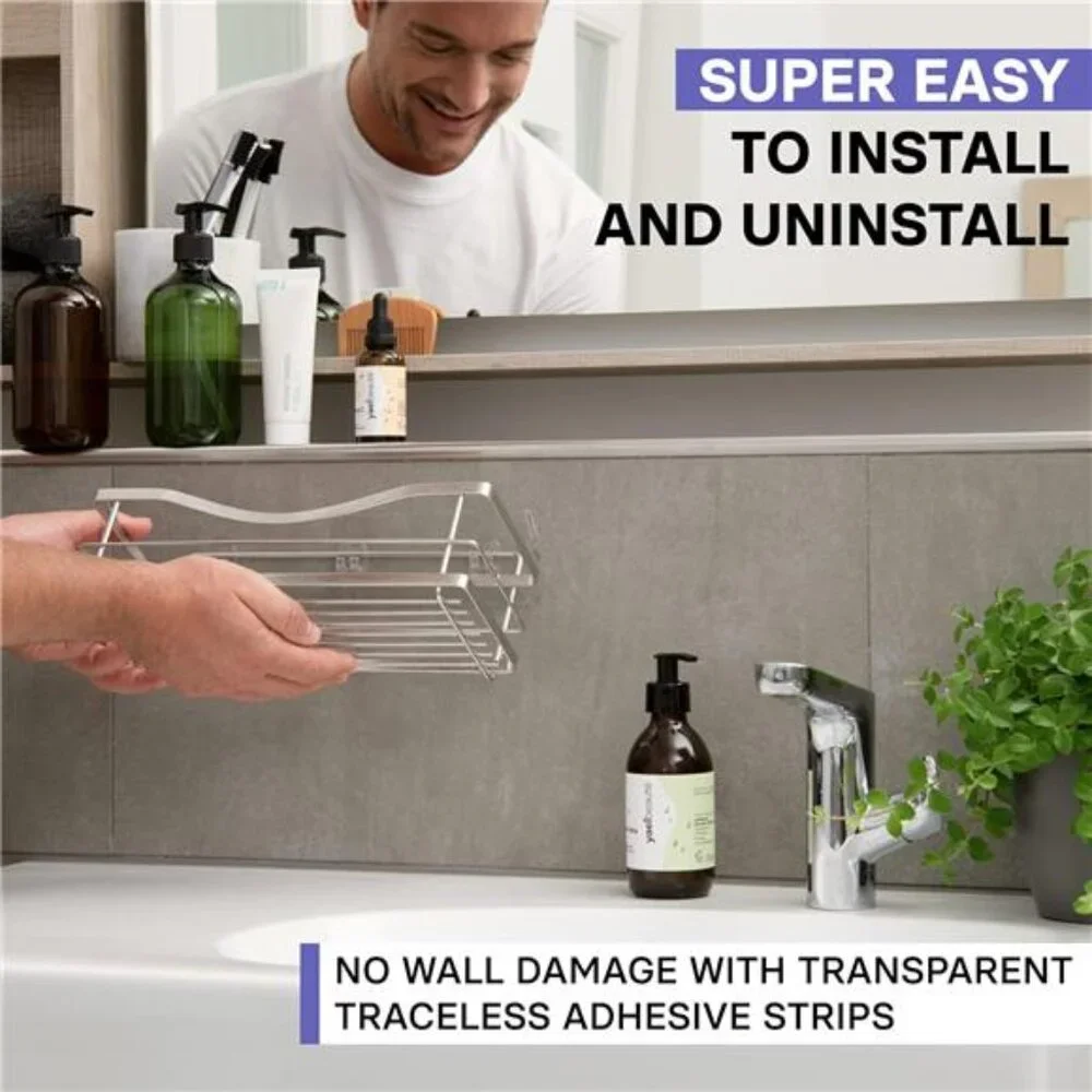 Premium Shower Caddy, Self Adhesive Wall Organizer, 2-Pack No Drill